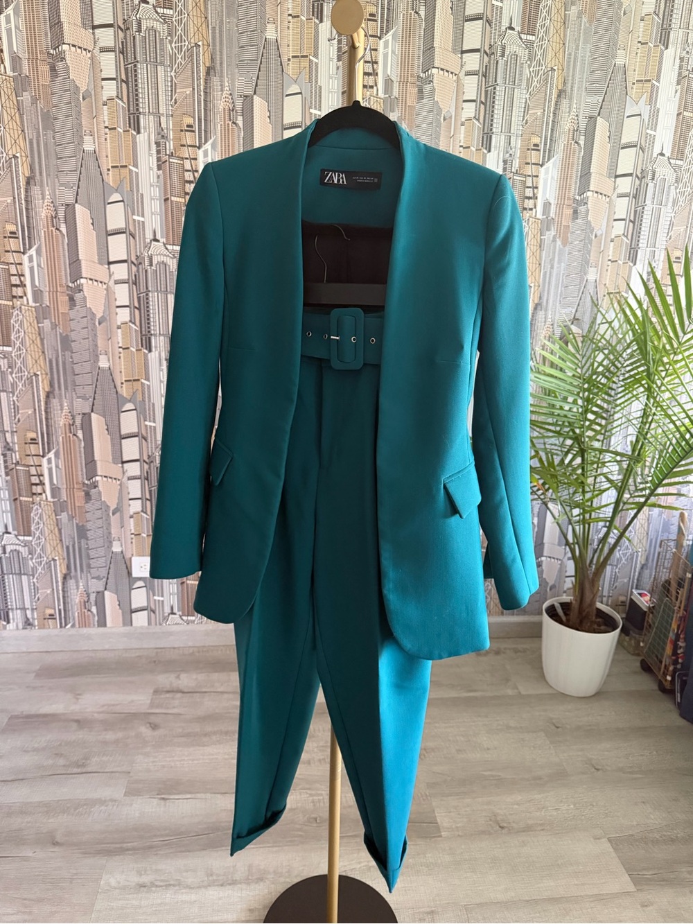 Zara Teal Tailored Blazer and Belted Trousers